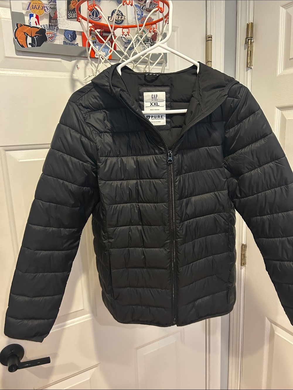 GAP Kids Black Hooded Packable Puffer Jacket - XXL